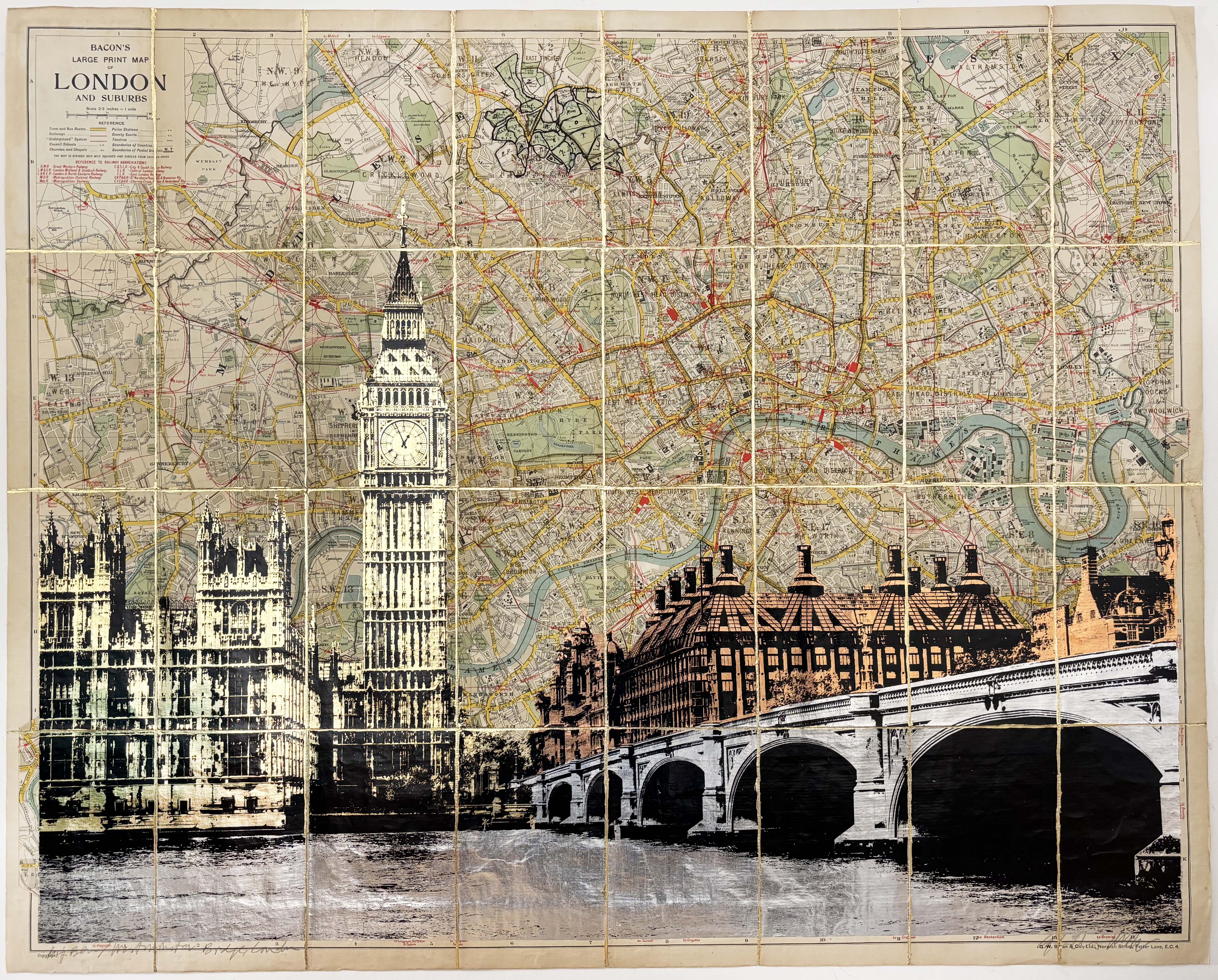 Big Ben & Westminster Bridge (Mixed Gold, Copper, Silver Leaf)