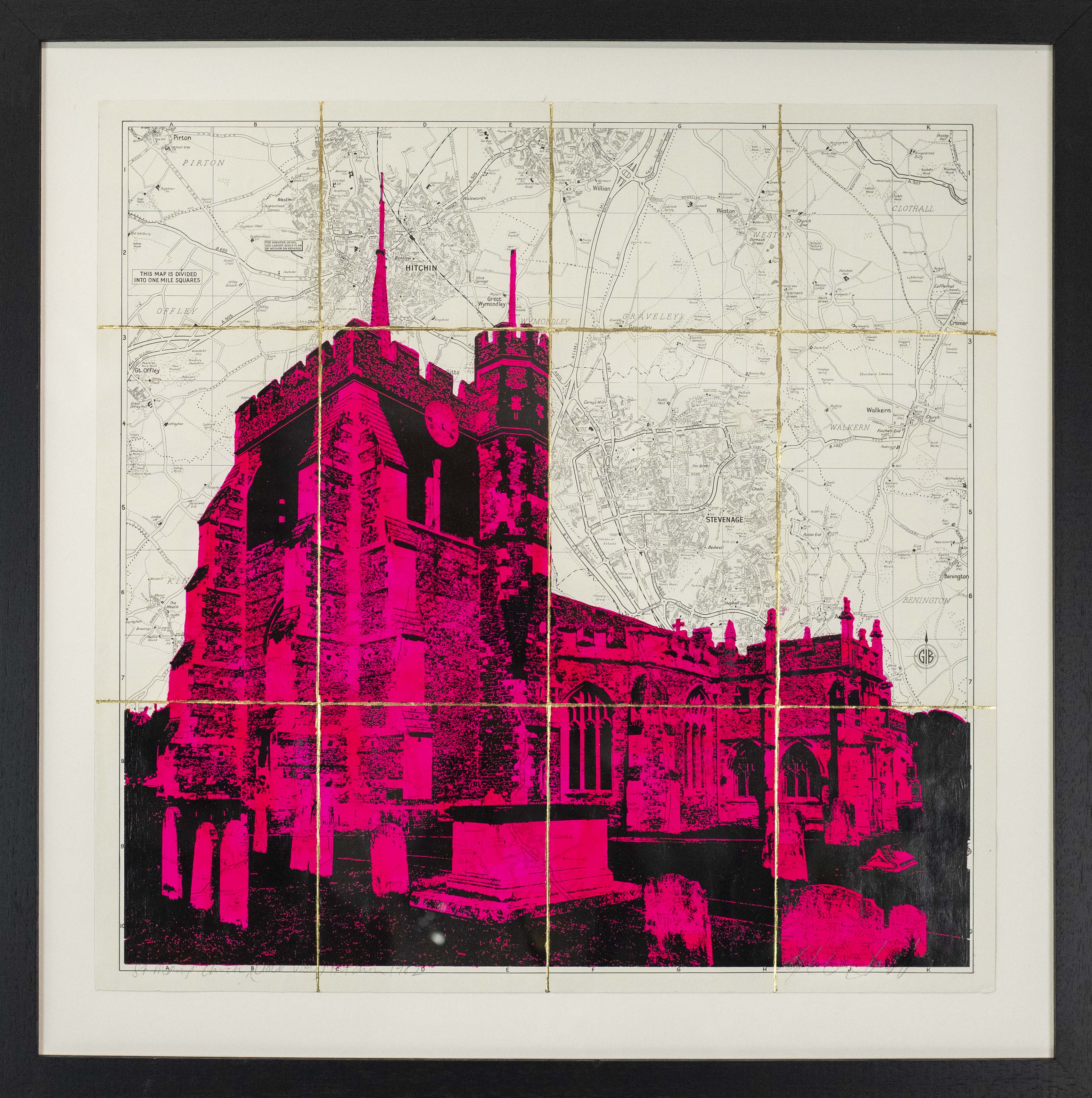 St Mary's Church, Hitchin (Clock View) 1982 Fluro Magetna Ink