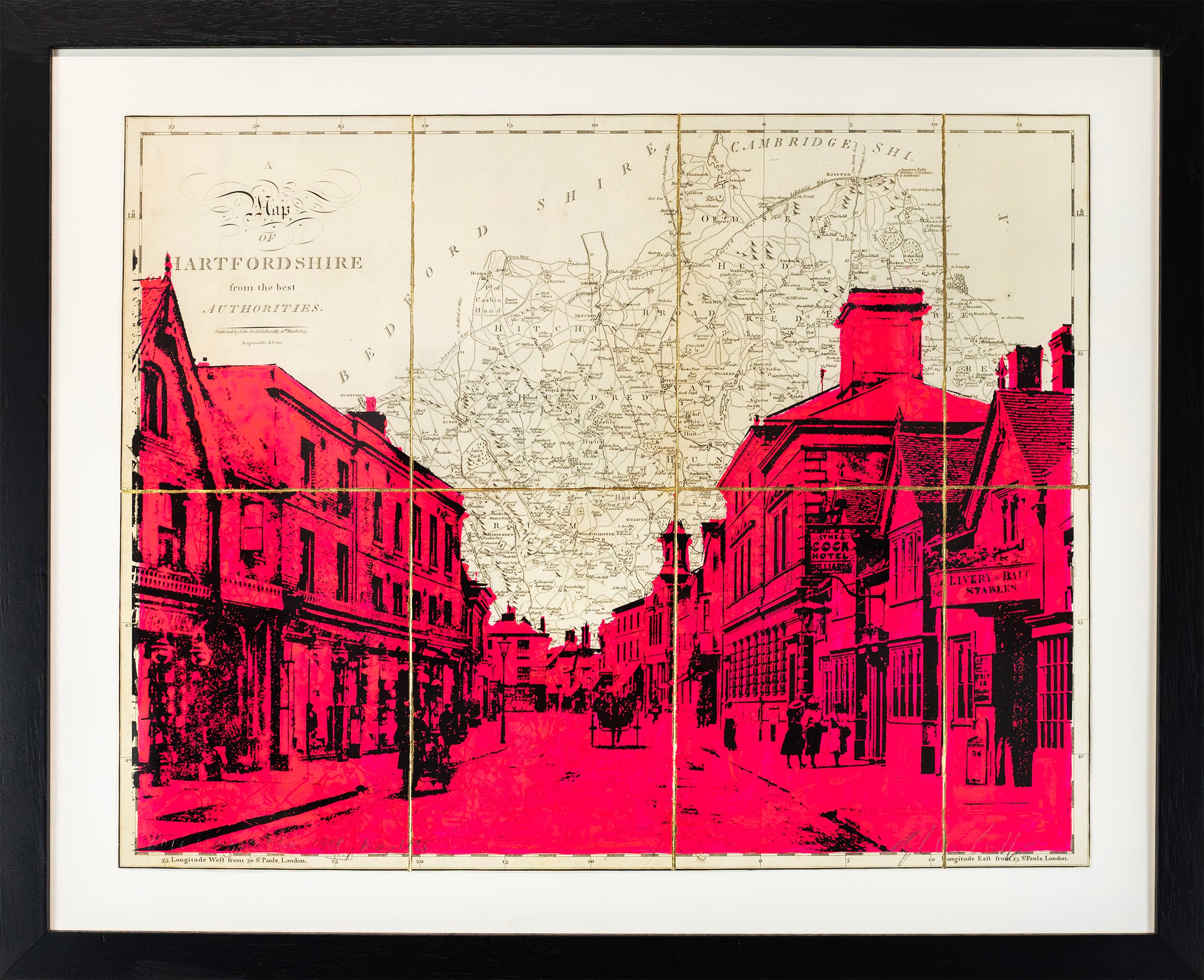 Horse and Cart, Hitchin 1908. Map 1805 Fluro Pink Ink