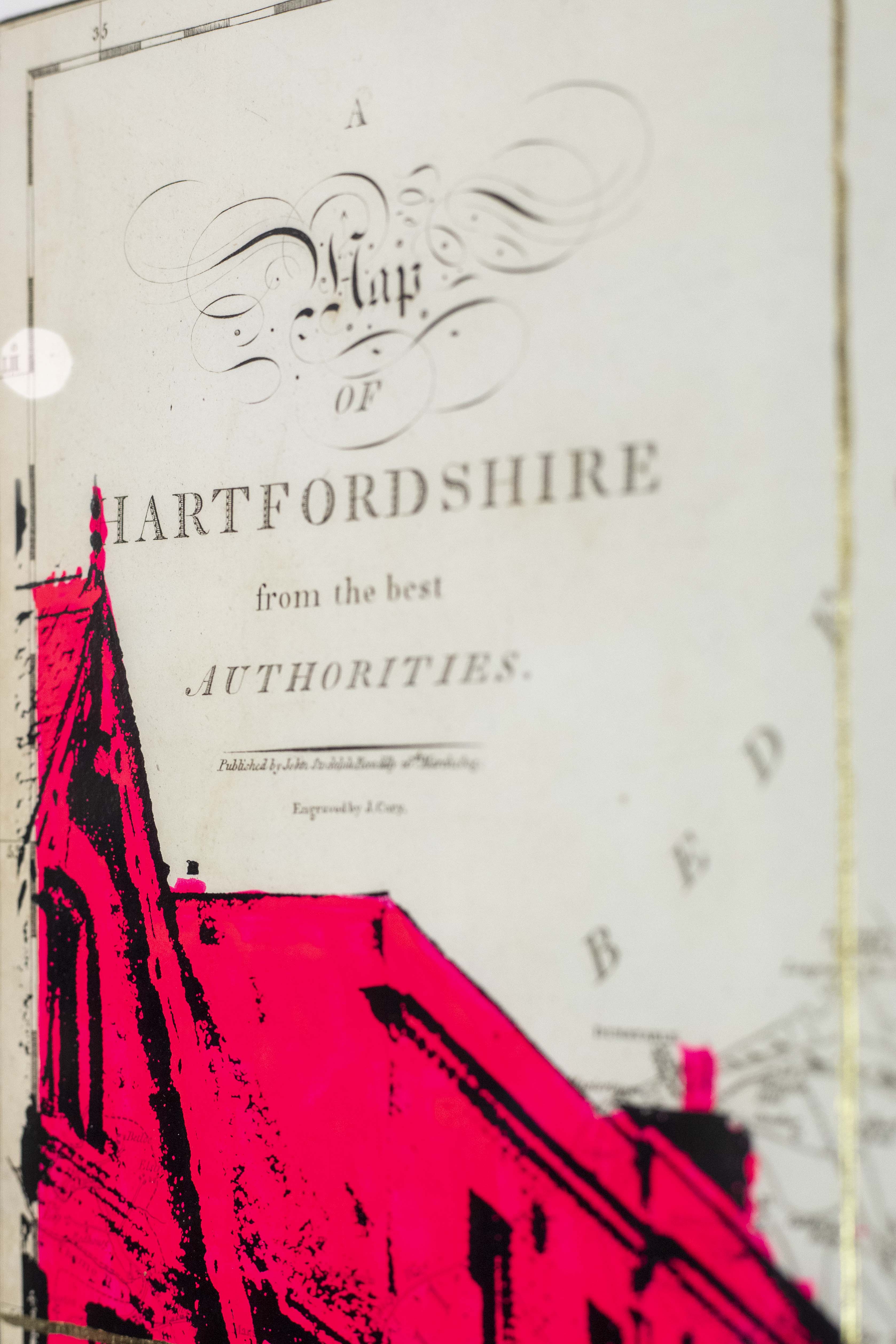 Horse and Cart, Hitchin 1908. Map 1805 Fluro Pink Ink