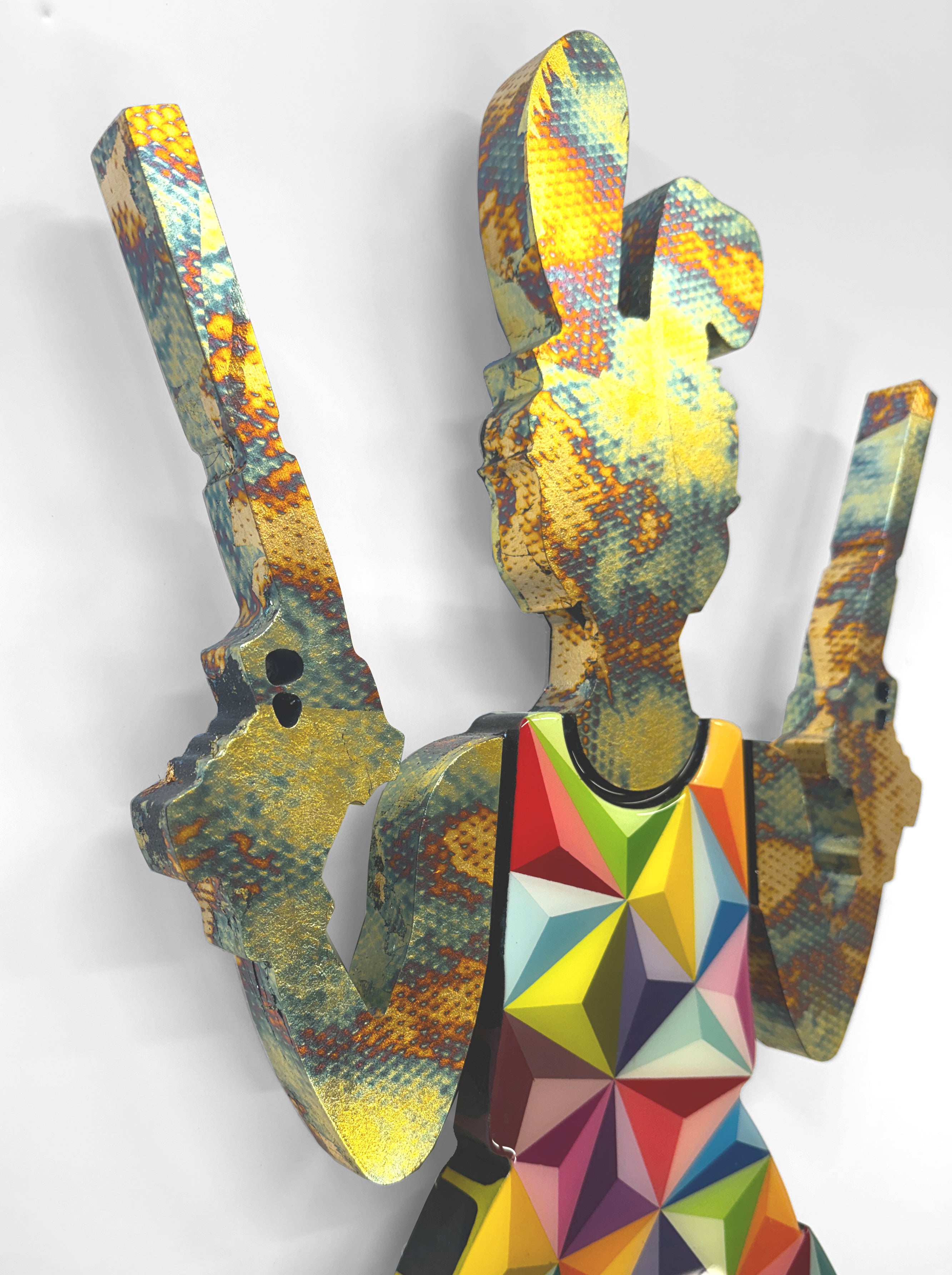 Rabbit Run - Mini Wall Sculpture - Geo Prism & Acidic Metallic Leaf