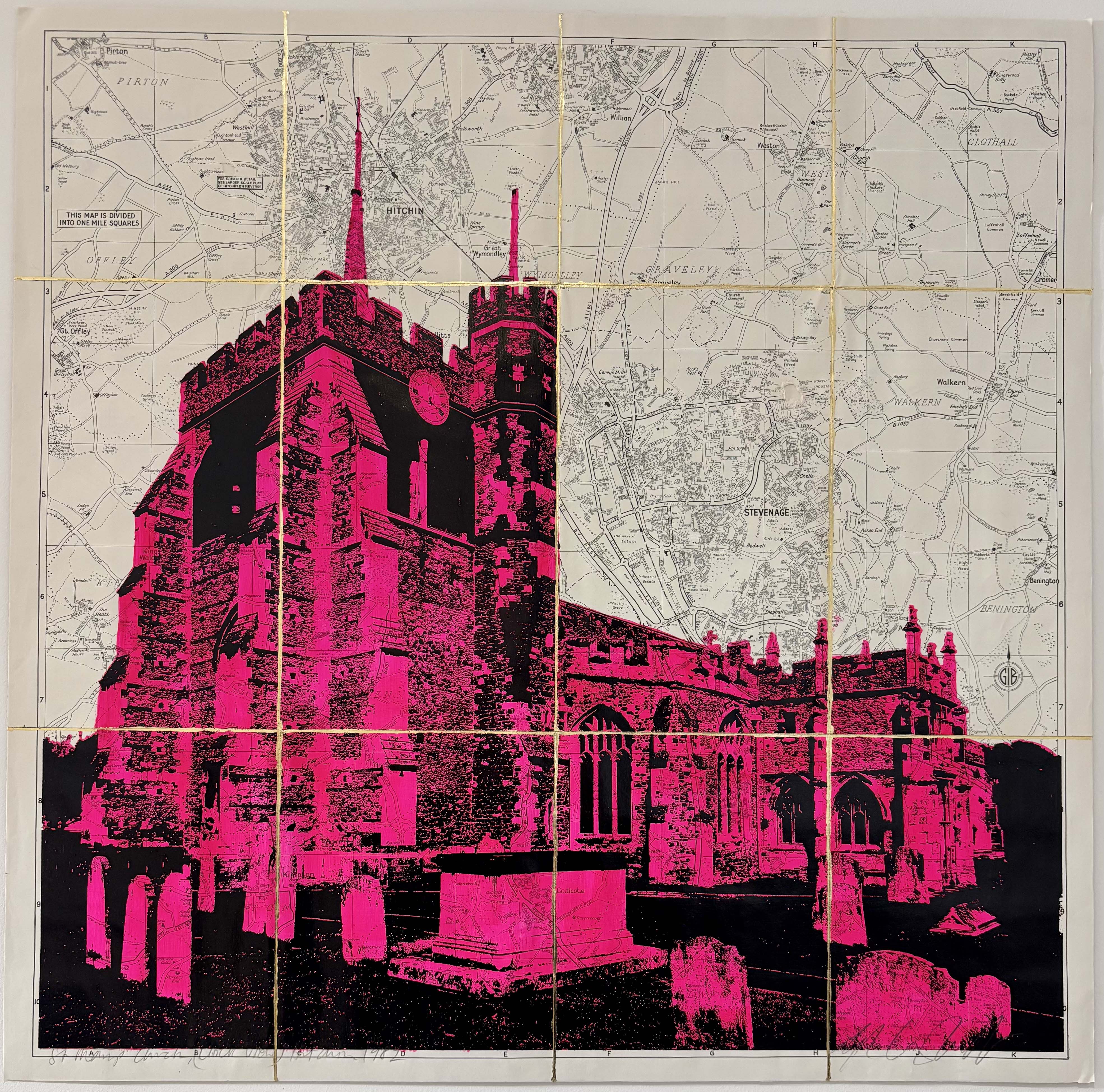 St Mary's Church, Hitchin (Clock View) 1982 Fluro Magetna Ink