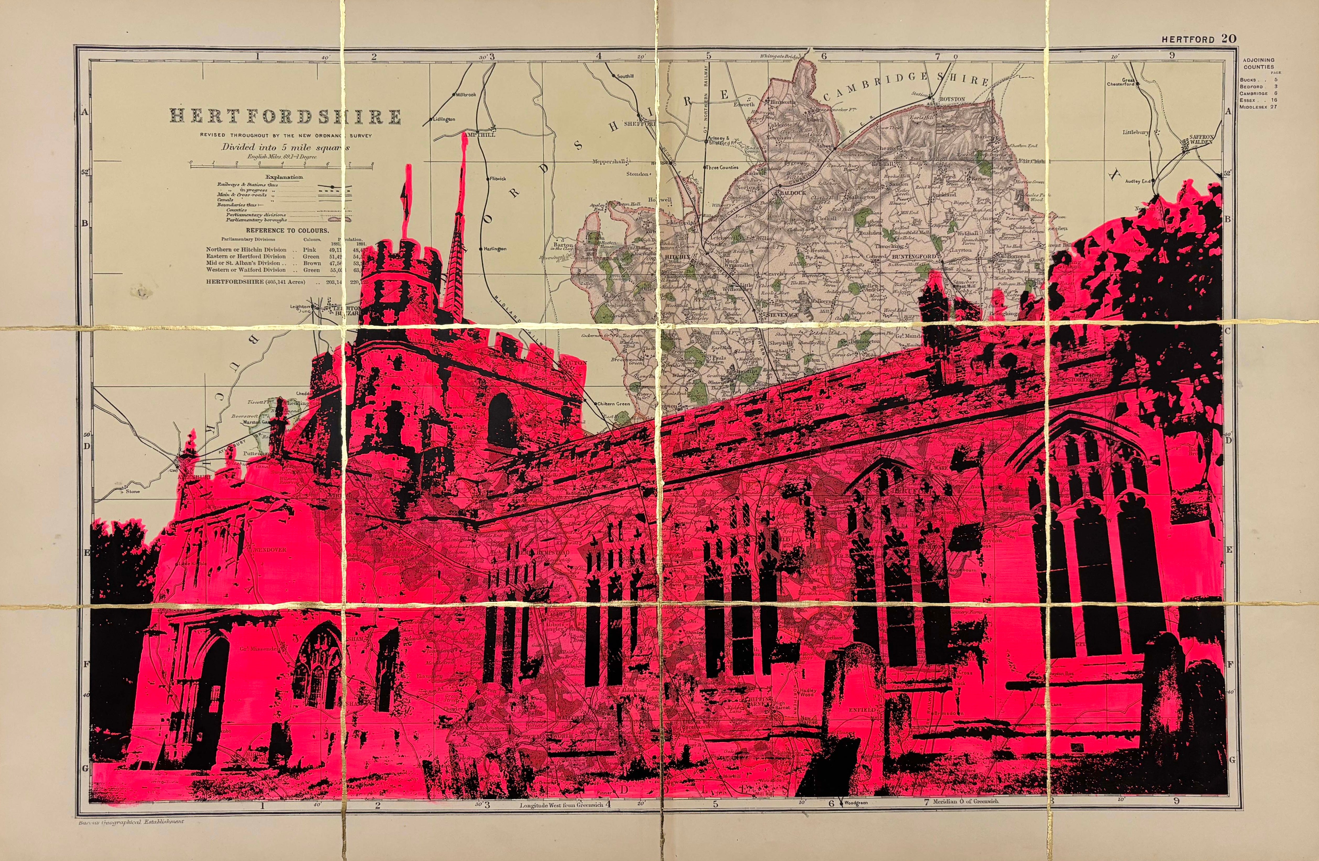St Mary's Church, Hitchin - 1896 Map (Fluro Pink Ink)