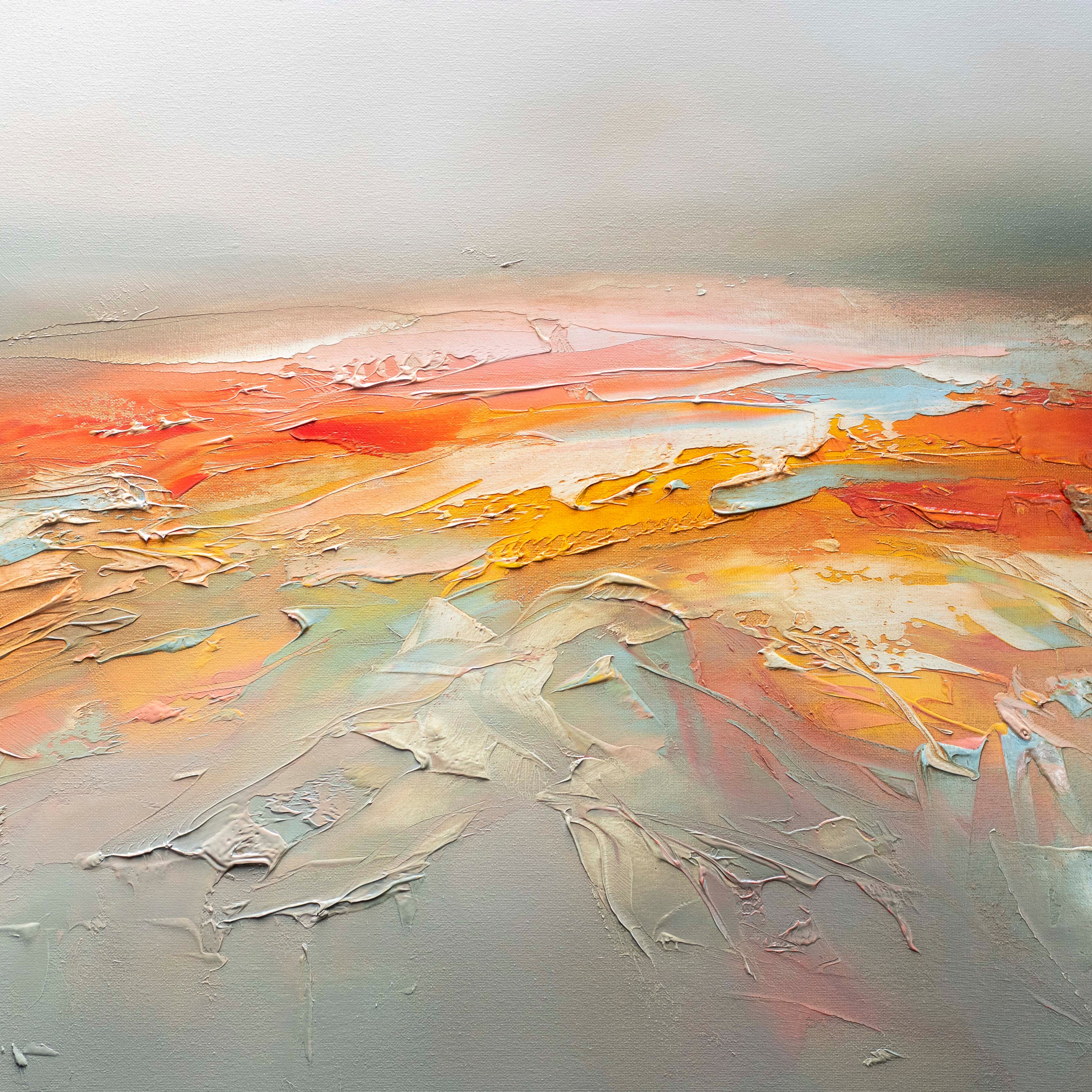 Abstract art with a gradient of colors from orange to gray.