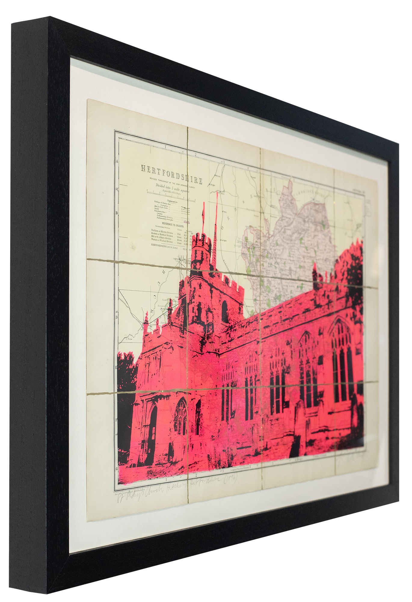St Mary's Church, Hitchin - 1896 Map (Fluro Pink Ink)