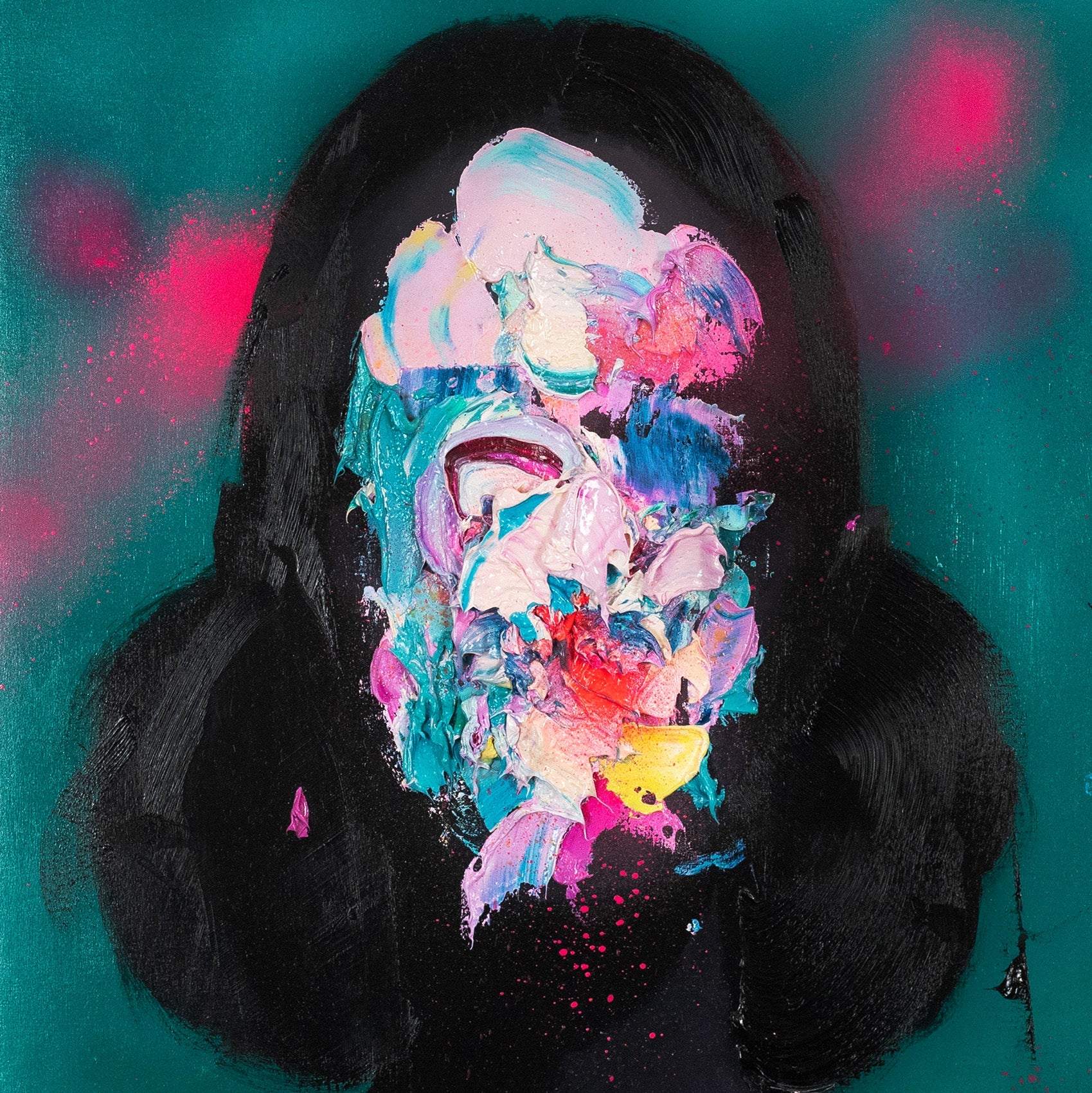 Artist Jean‑Luc Almond stands in his studio applying thick impasto strokes to a figurative oil portrait, textures and bold pigment blending on wood panel.