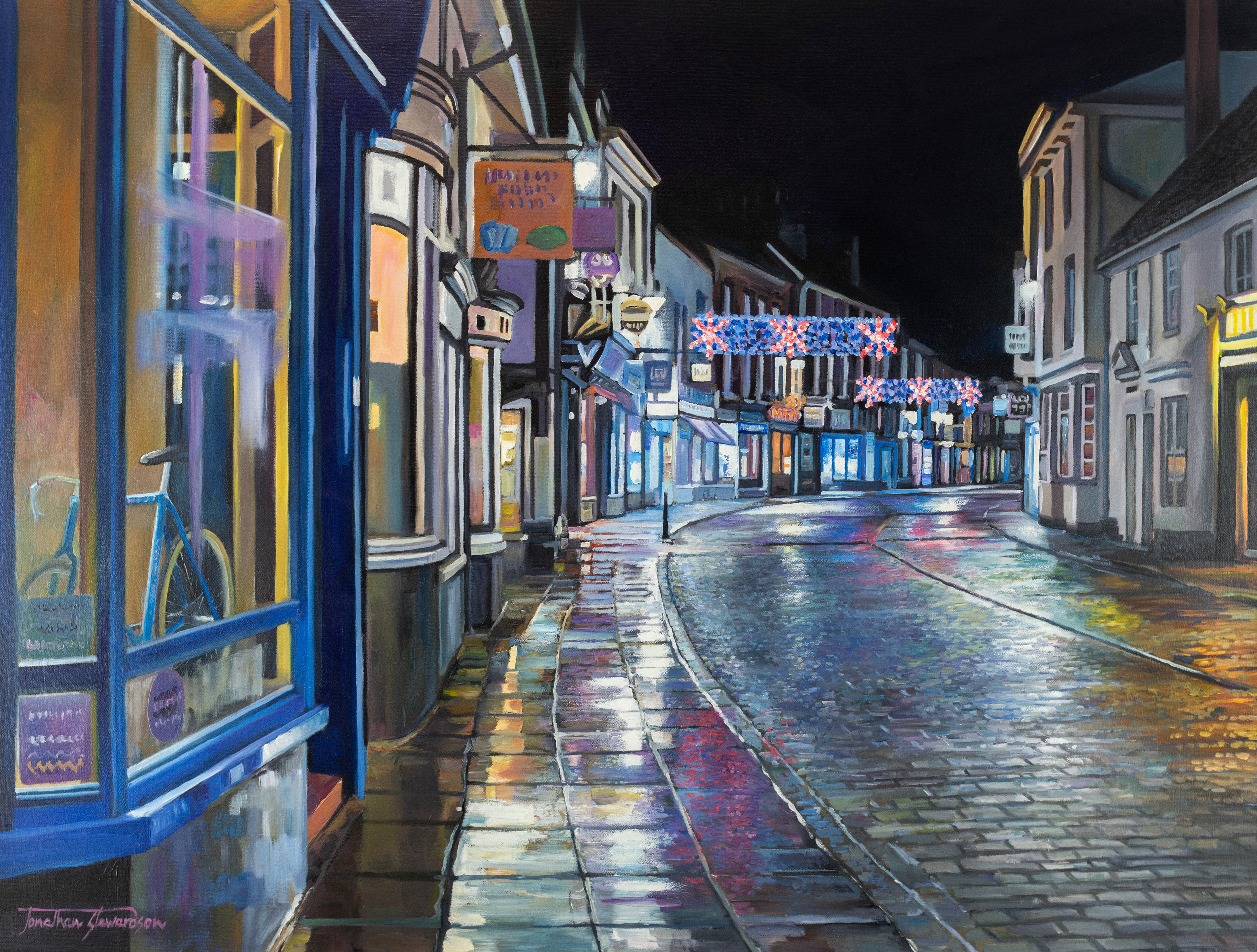 Vibrant mixed-media floral painting bursting with orange, yellow, and red blooms on a pastel background, featuring layered textures and energetic line work.