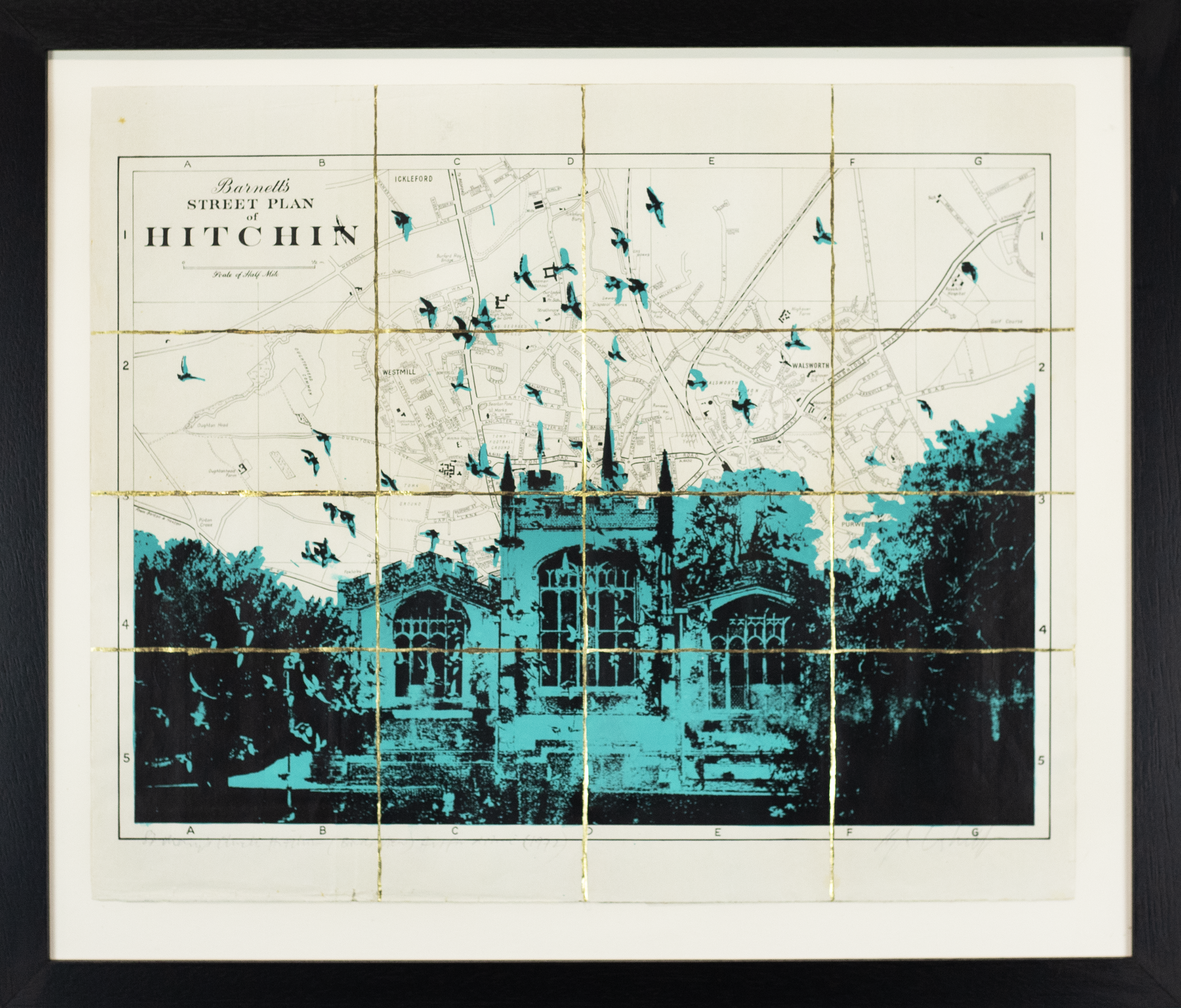 St Mary's Church, Hitchin, Bird's View - 1972 Map (Tiffany Ink)
