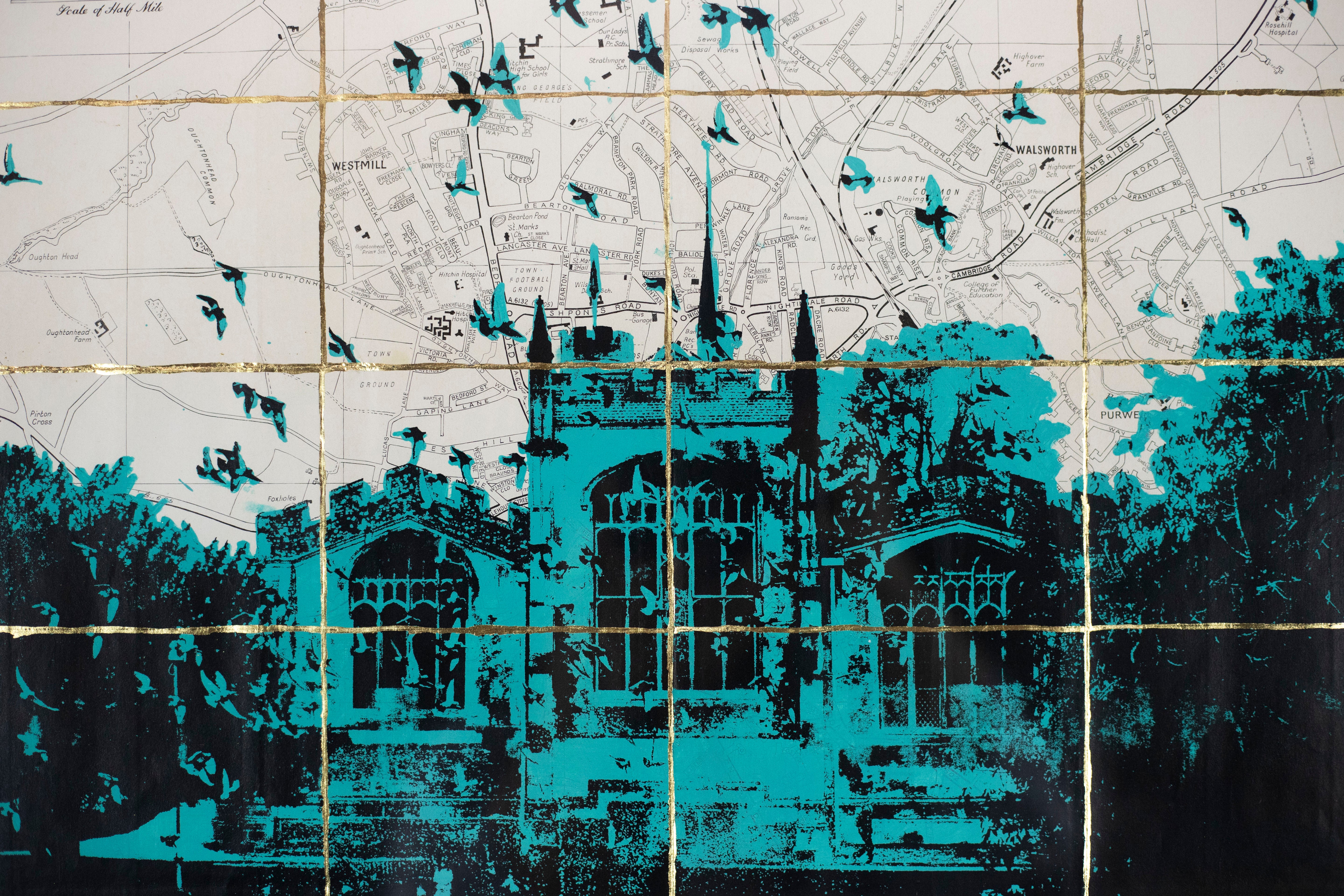 St Mary's Church, Hitchin, Bird's View - 1972 Map (Tiffany Ink)