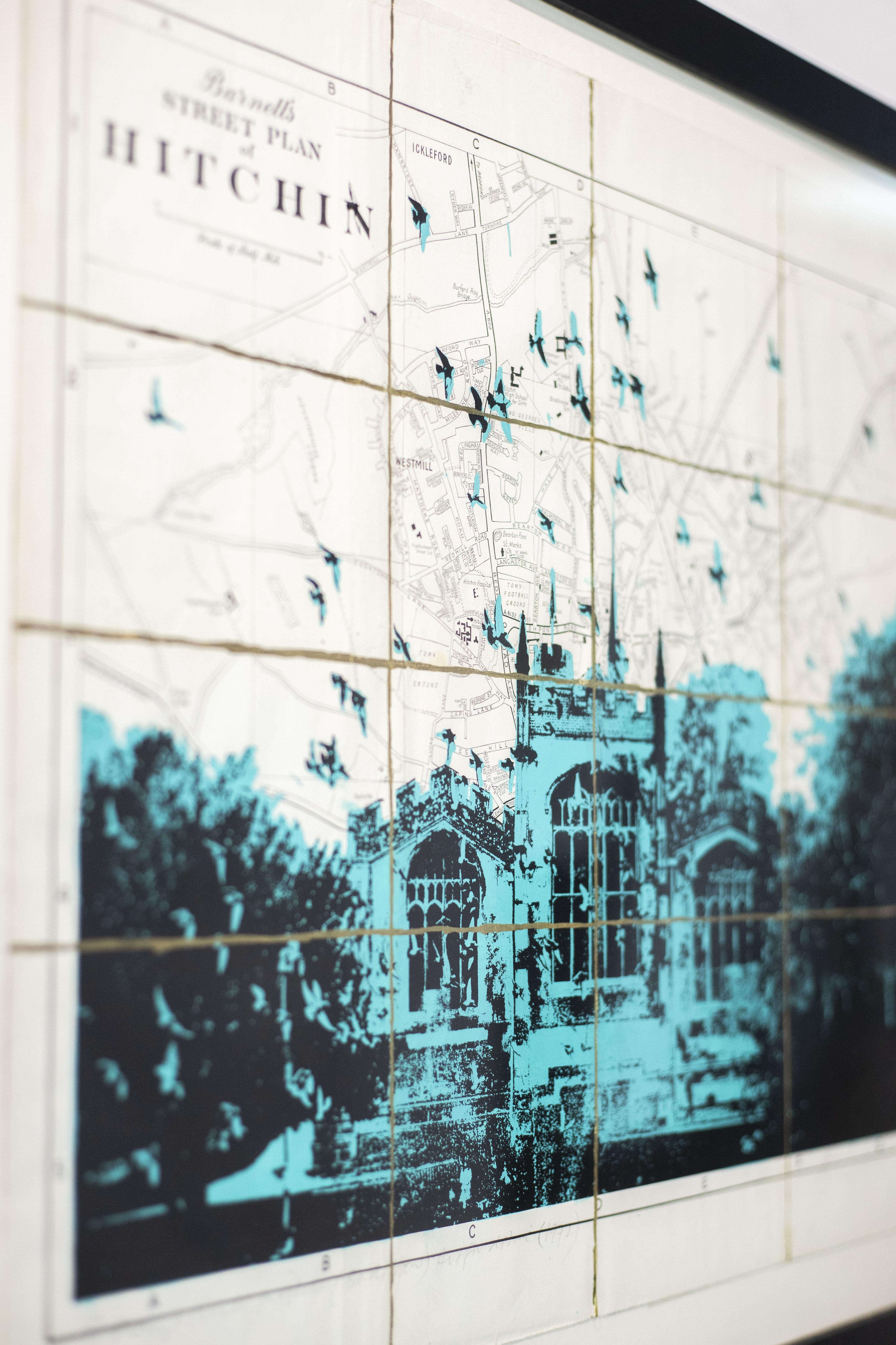 St Mary's Church, Hitchin, Bird's View - 1972 Map (Tiffany Ink)