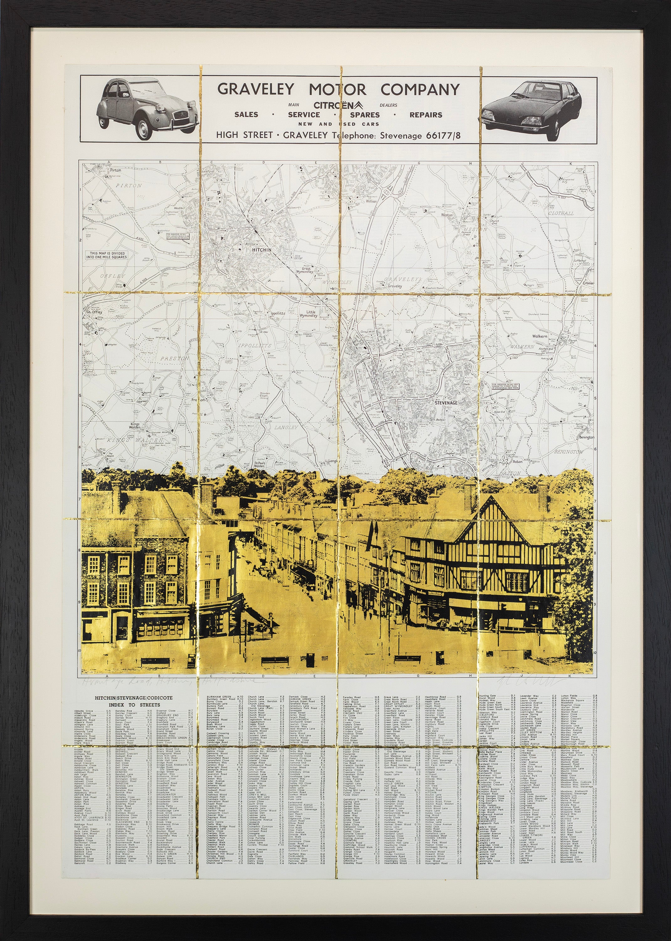 Hermitage Road, Hitchin - Creamy Metallic Gold - 1970's Map