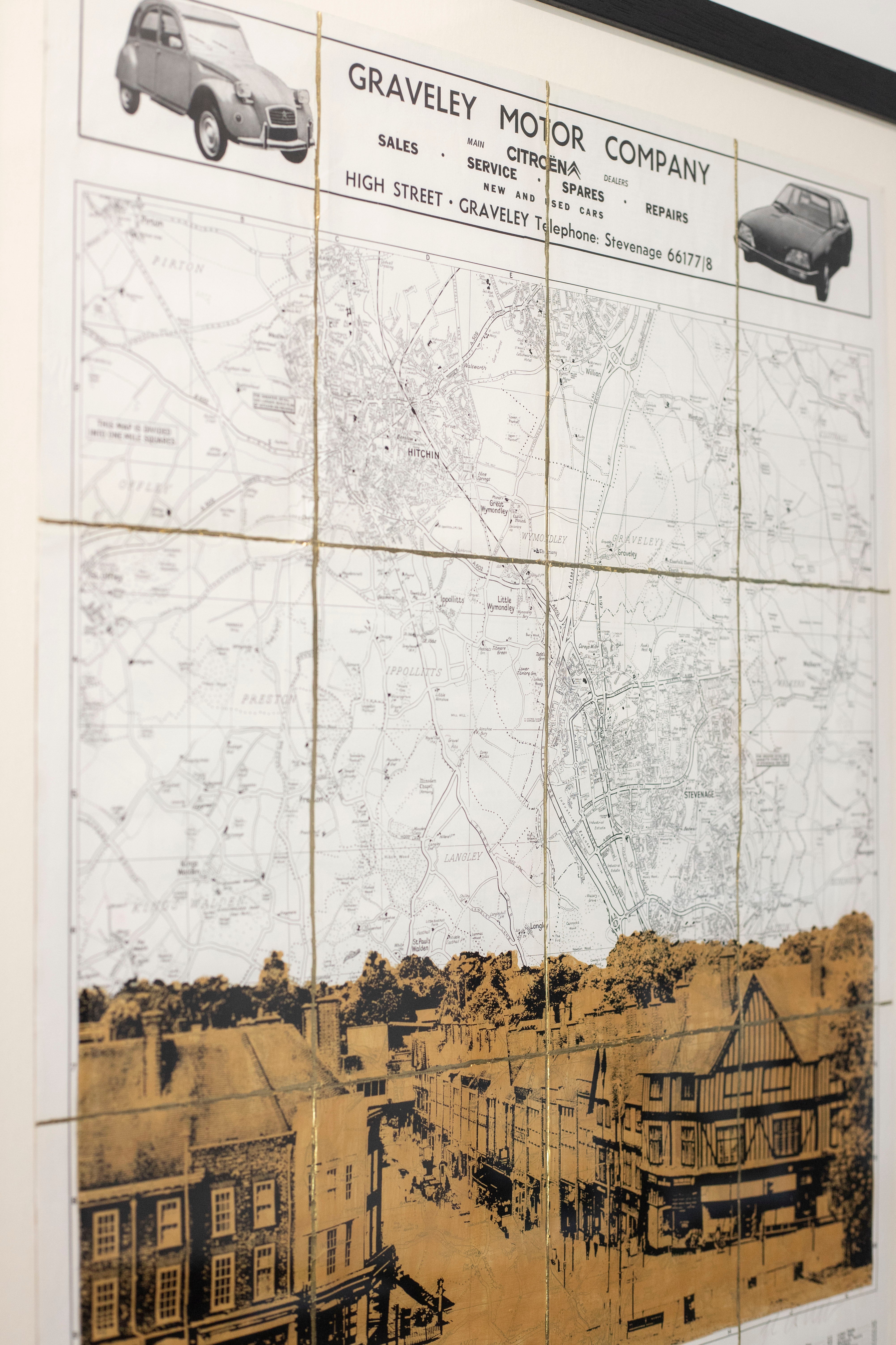 Hermitage Road, Hitchin - Creamy Metallic Gold - 1970's Map