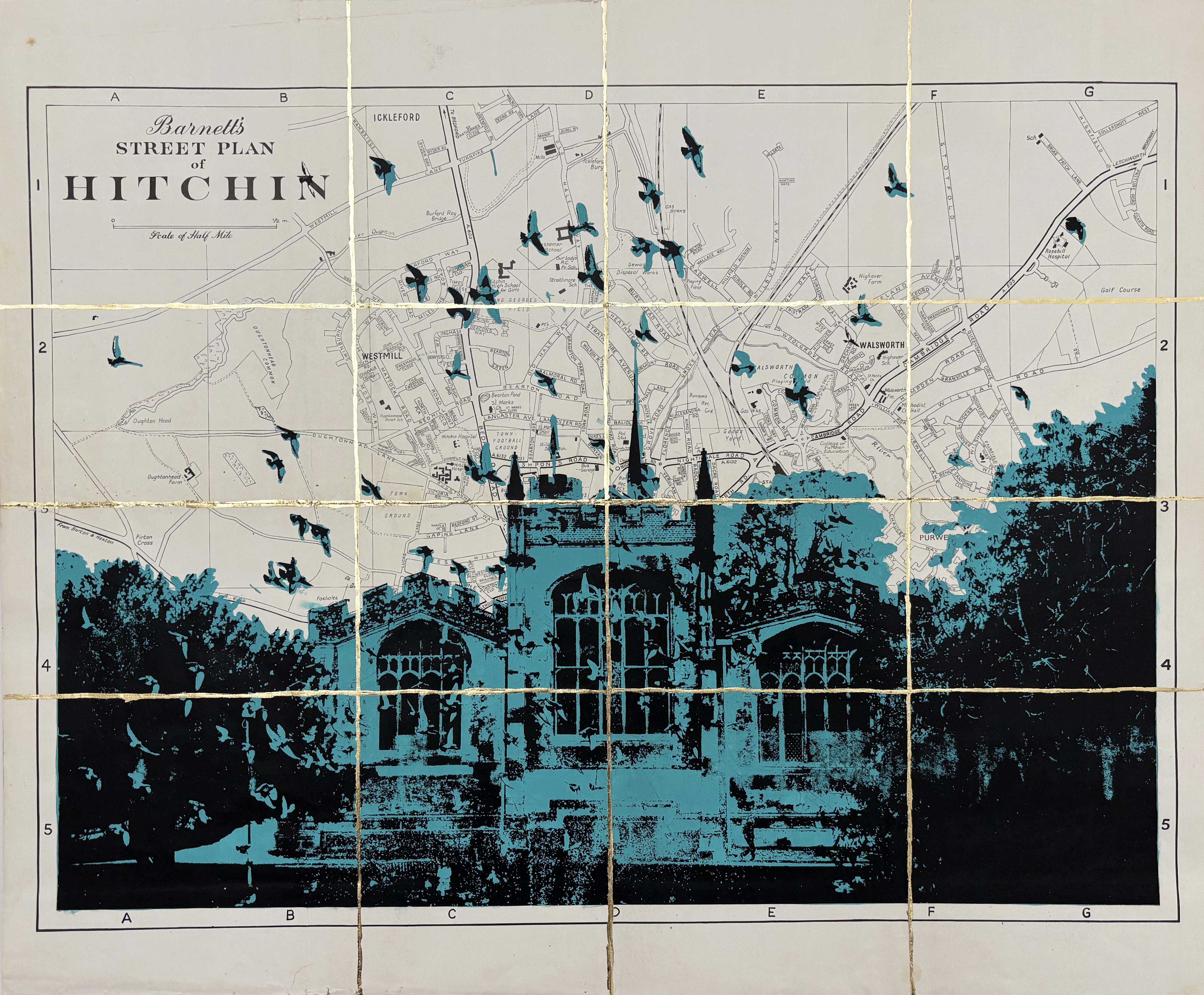 St Mary's Church, Hitchin, Bird's View - 1972 Map (Tiffany Ink)