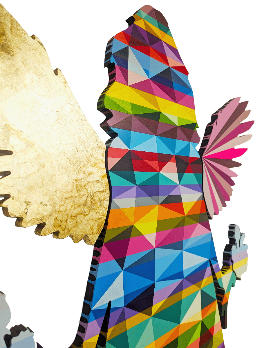 Angel Cake - Floral (Large Striped Geometric Wall Sculpture)