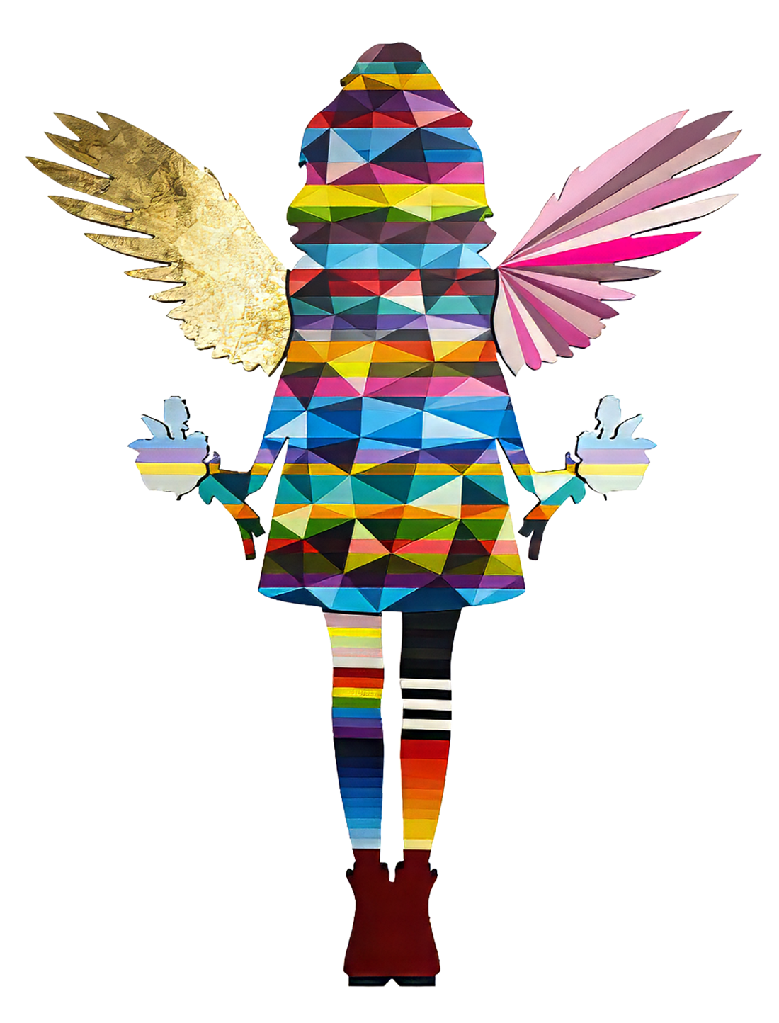 Angel Cake - Floral (Large Striped Geometric Wall Sculpture)