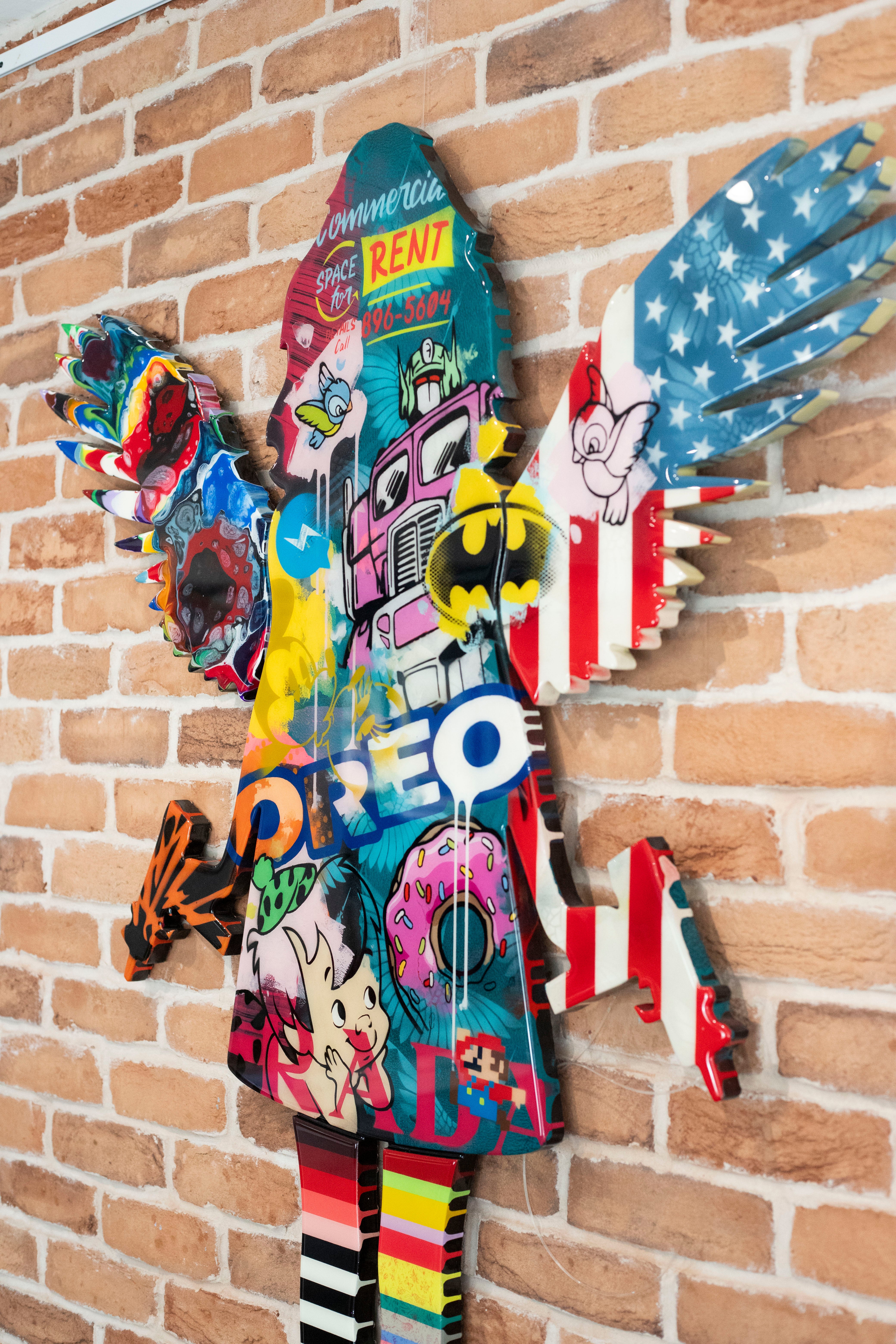 Angel Cake Large Wall Sculpture - Painted Collage