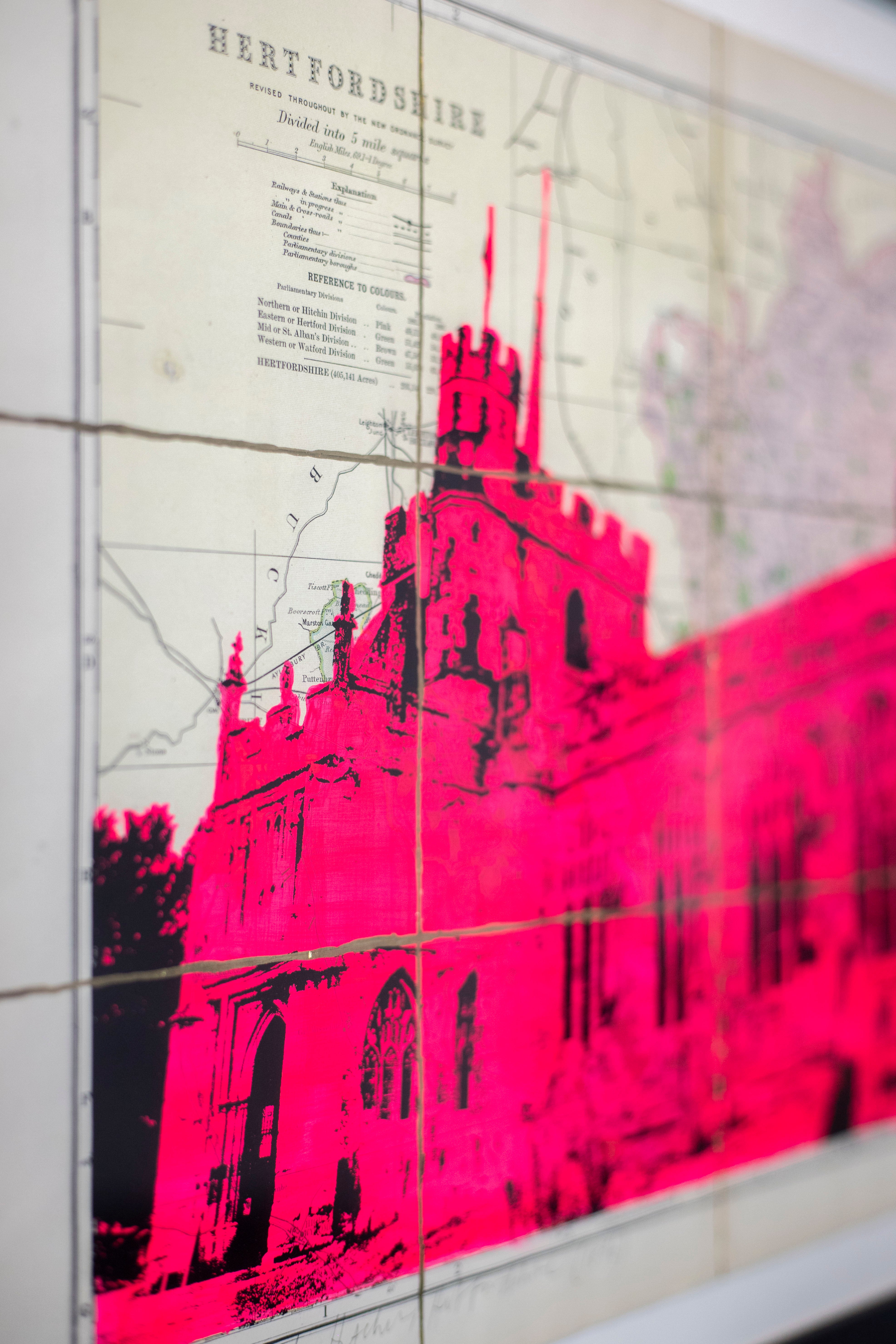 St Mary's Church, Hitchin - 1896 Map (Fluro Pink Ink)