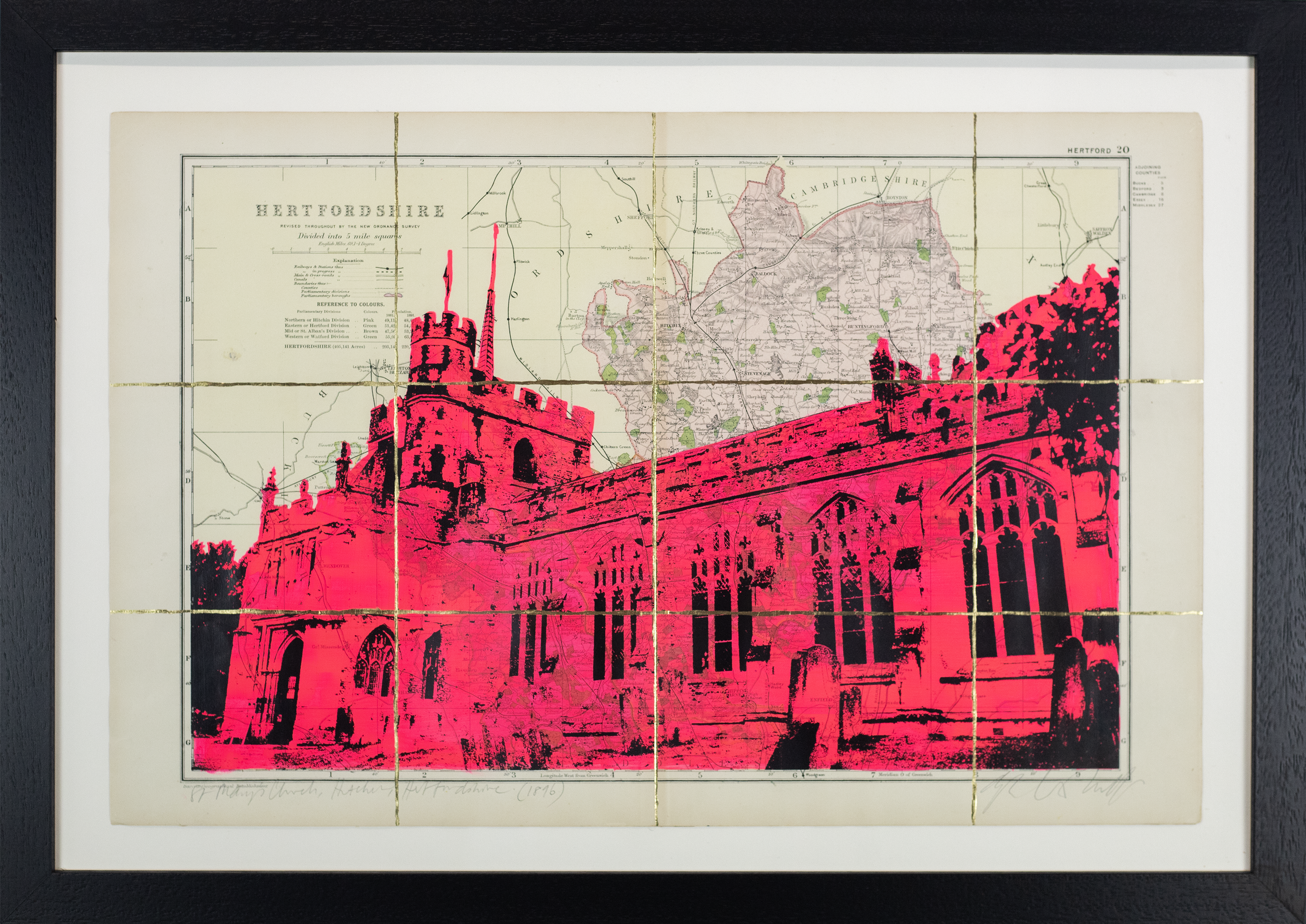 St Mary's Church, Hitchin - 1896 Map (Fluro Pink Ink)